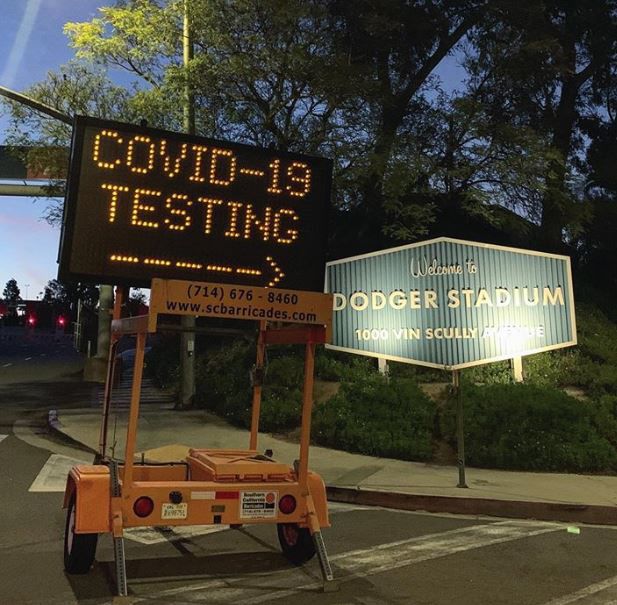 COVID 19 testing and Dodger Stadium Signs
